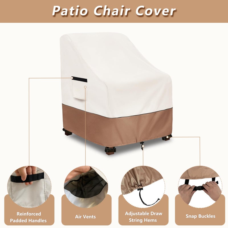 Krismile Patio Chair Covers Waterproof Outdoor Furniture Cover, All-Weather Protection Outdoor Lawn Patio Furniture Covers 2 Pack for 35"" W x 38"" D x 32"" H,Beige - Image 3